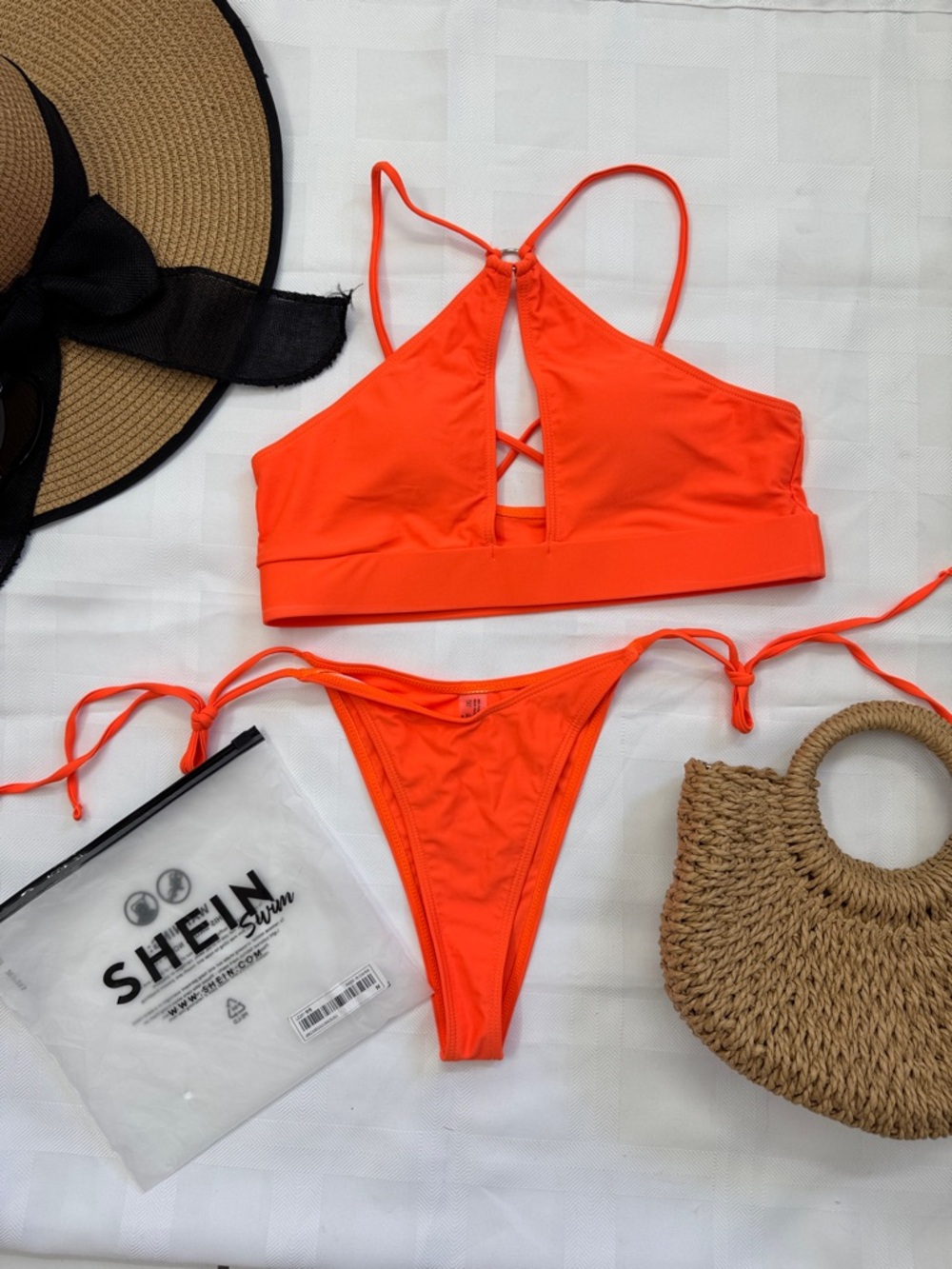 ☀️Bundle 2 for $10☀️ SHEIN Neon Orange Strappy Triangle Cutout Bikini